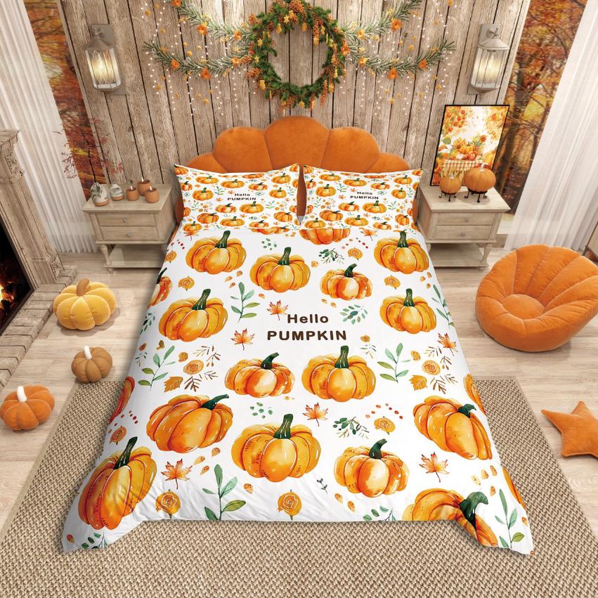 Homewish Thanksgiving Day Duvet Cover SetAutumn Harvest Bedding SetFall Pumpkin Comforter Cover Set