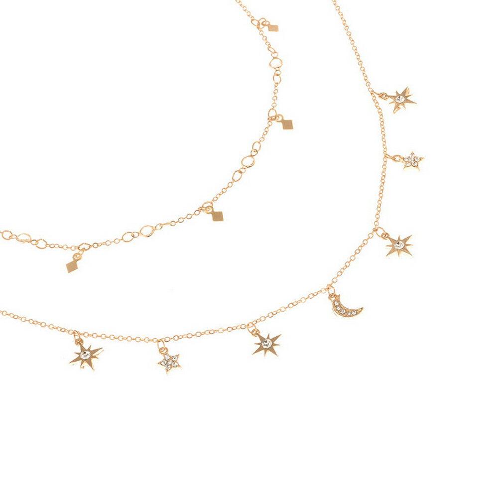 Fashion Multilayer Choker Necklace Star Moon Chain Gold Pendant Women Jewelry Fashion Multilayer Choker Necklace Star Moon Chain Gold Pendant Women Jewelry