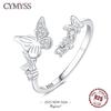Original Fine Jewelry for Women 925 Silver Zircon Full Inlay Resin Butterfly Small Flower Adjustable Open Rings Gifts