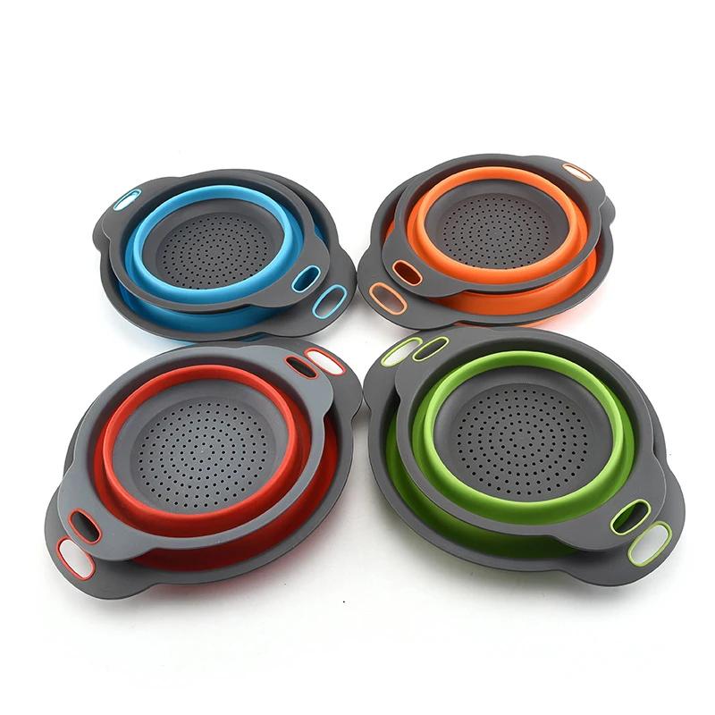Collapsible Drainer with Handle, Foldable Silicone Colander, Fruit and Vegetable Washing Basket, Kitchen Tools Strainer