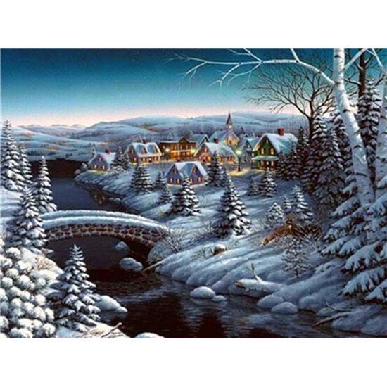 Huacan Full Square Diamond Painting Landscape Diamond Embroidery Snow Scene Picture Rhinestone Mosaic Painting