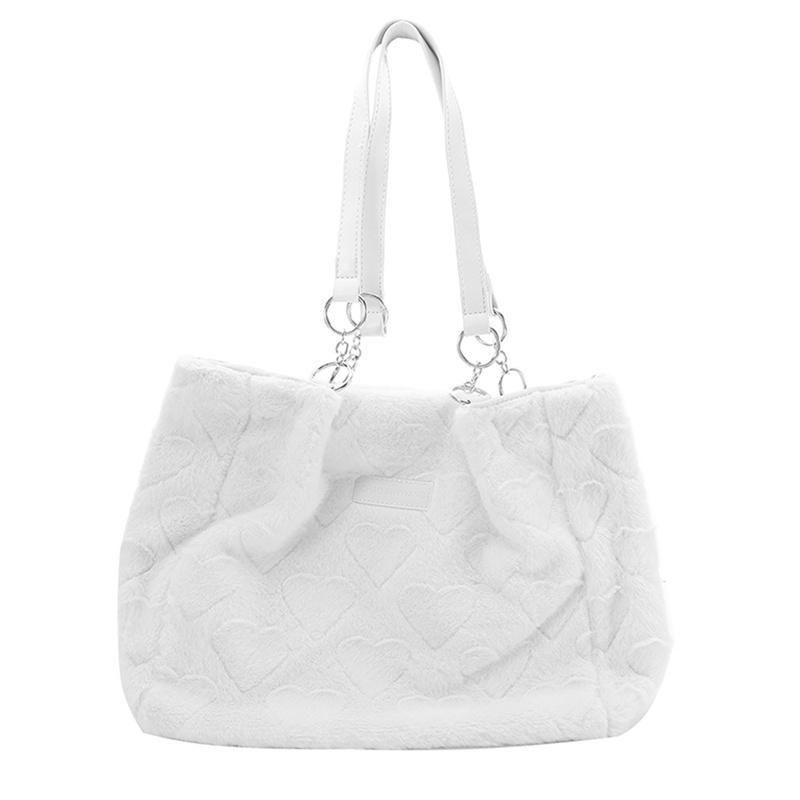 

Women s Plush Commuter Large Capacity Shoulder Bag Ladies Fashion Sweet Solid Color Tote Bags Cute Furry Heart Armpit Handbags белый