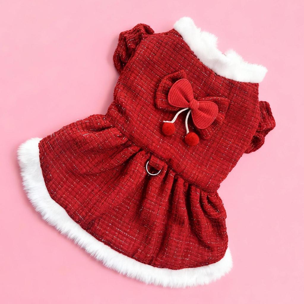 New Dog Princess Dress Autumn/Winter Teddy Bear Bibi Pomeranian Thickened Fleece-lined Small Dog Cat Plush Clothes New Year