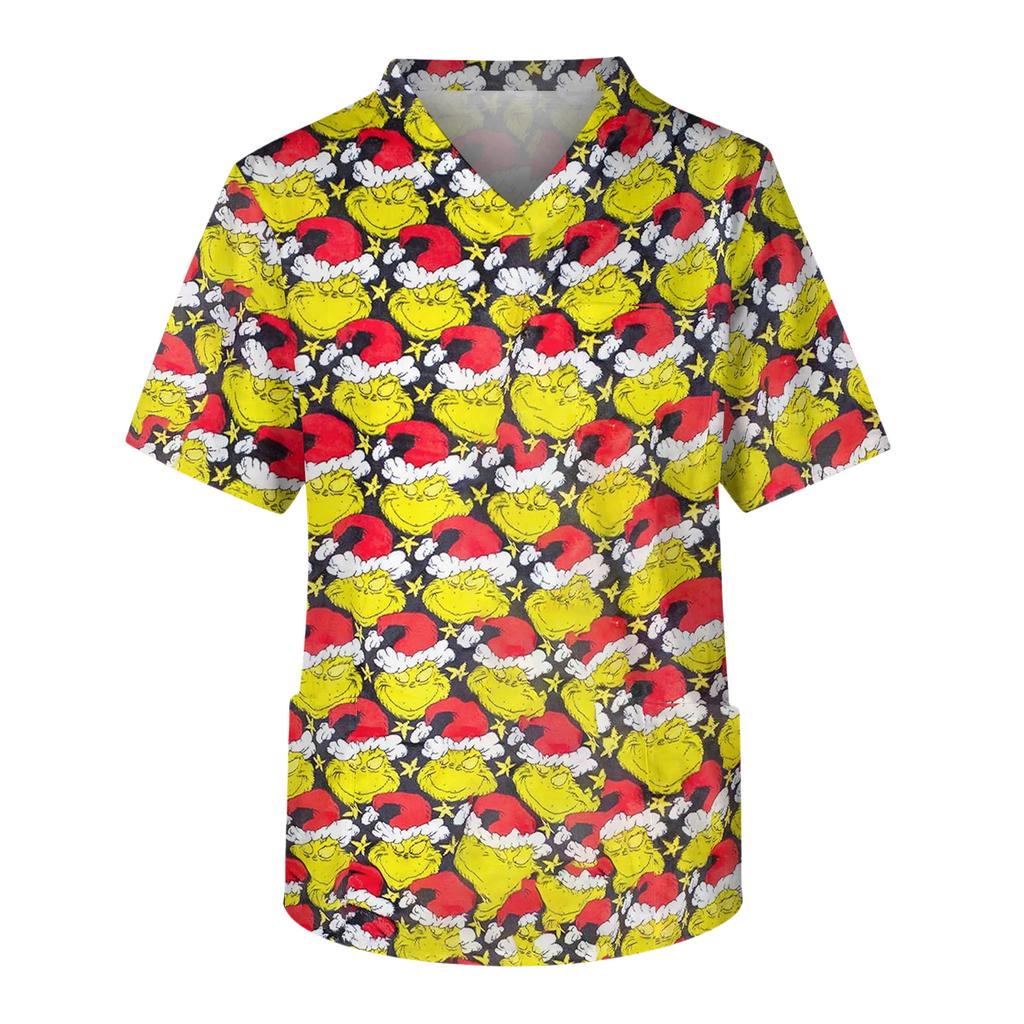 Men's Casual Short-Sleeved V-Neck Printed Front Pocket Top