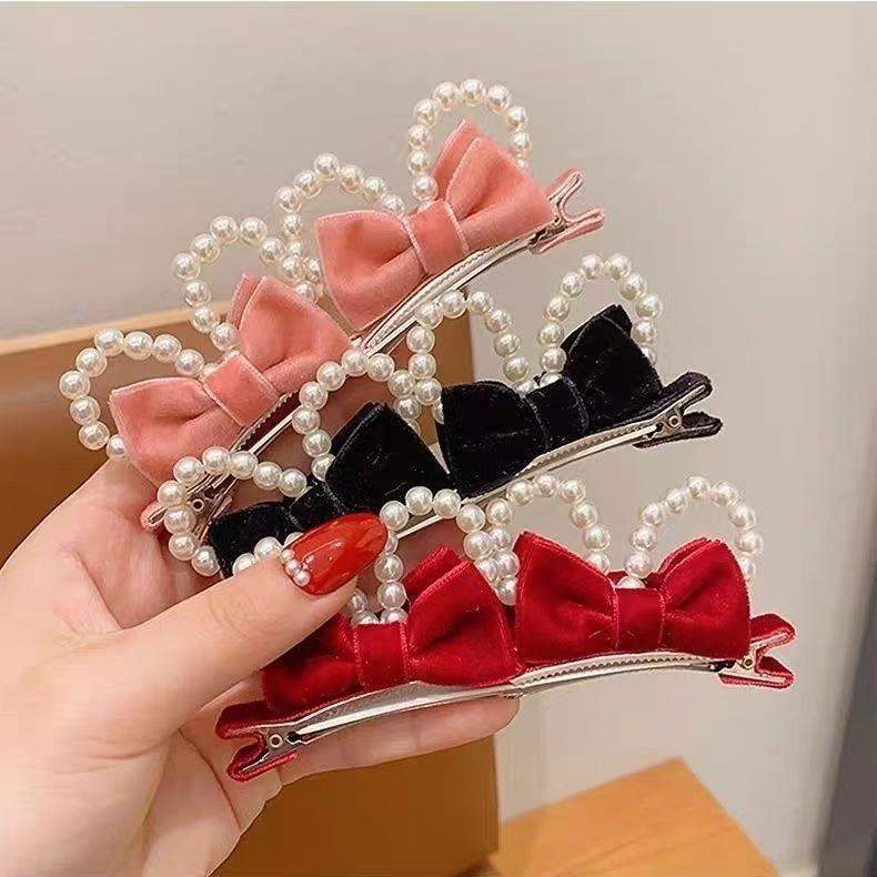 2pcs/set Double-Sided Bow Hair Clips with 3D Bunny Ears Baby Girl Duckbill Clips Cute Hairpins for Toddlers Hair Accessories