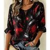 Women's Tie Keyhole Neck Blouse, Khaki Vintage Brown Scroll Floral Allover Print, for Spring Summer Daily Outfits