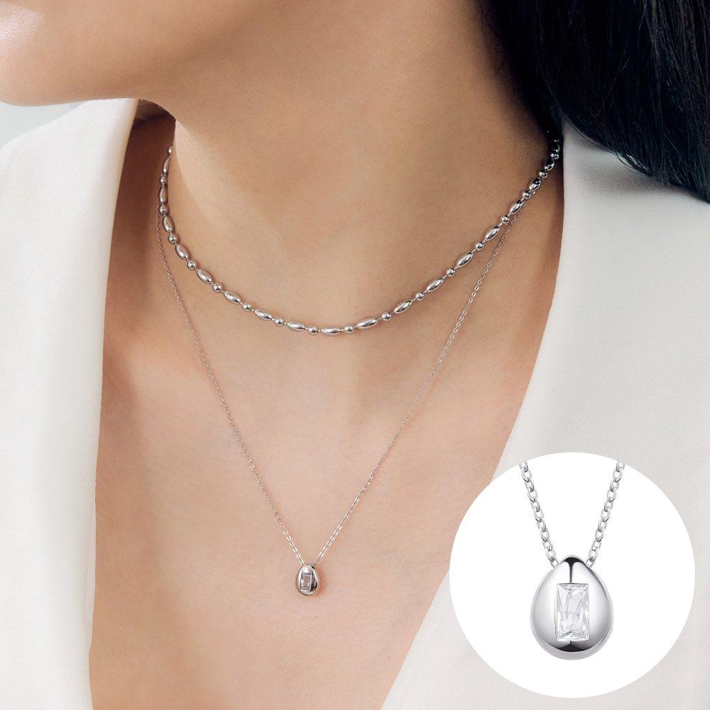 [Rosemont] Silver Drop Cubic Necklace Polka Ra25B02A