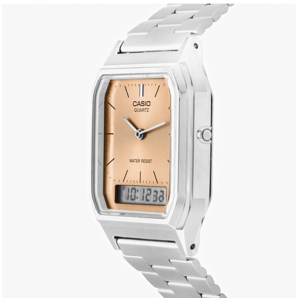 Casio Aq 230a 4amqydf  Aq 230a 4a  Analog Digital Square Vintage Retro Public Metal Watch