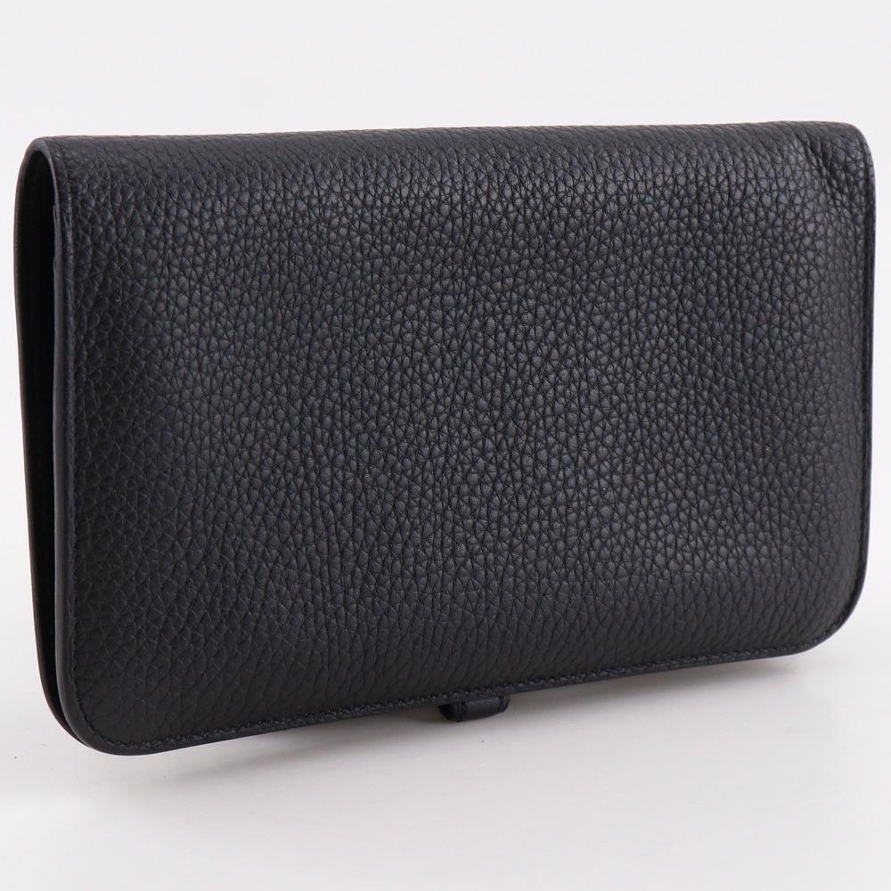 HERMES Dogon Duo Purse black Togo unisex Used