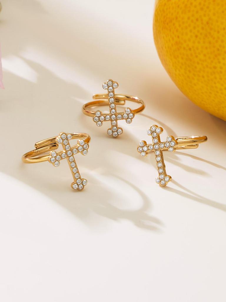Qiong Yao 5A Zirconia Cross Jewelry Set: 18K Gold-Plated Earrings, Bracelet, Ring, Pendant, and Clavicle Chain