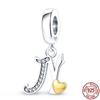 Original Design Pendant Zircon Heart Shape 26 English Letters A-Z Charm Beads Fit  925 Original Bracelet Necklace Jewelry