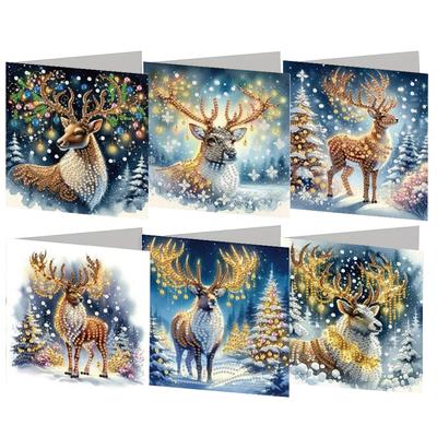6pcs DIY Animal Pattern Rhinestone Diamond Art Mosaic Postcards Diamond Art Greeting Cards Thank You Cards and Holiday Blessings