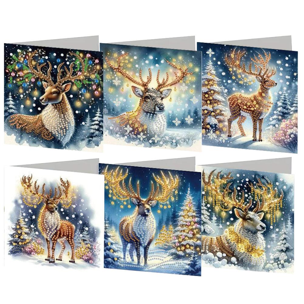 6PCS DIY Xmas Designs Rhinestone Diamond Art Mosaic Postcards Diamond Art Handmade Cards Thank You Cards and Holiday Blessings