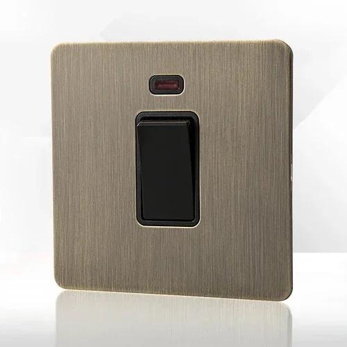 Retro Eu Metal Panel Wall Toggle Light Switch Socket,Bronzed Antique Stainless Steel German 16A Socket with USB Phone Charging