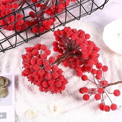 Wholesale Artificial Frosted Berry Mini Double Head Christmas Holly Red Gold Silver Berries Flowers Wreath Xmas Party Decoration