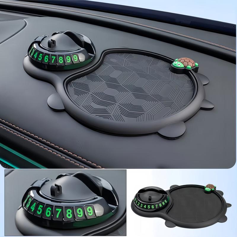 Multifunktionale Schildkrötenauto-Anti-Rutsch-Matte, Handyhalter mit Armaturenbrett-Aufbewahrung und Temporärer Parknummer