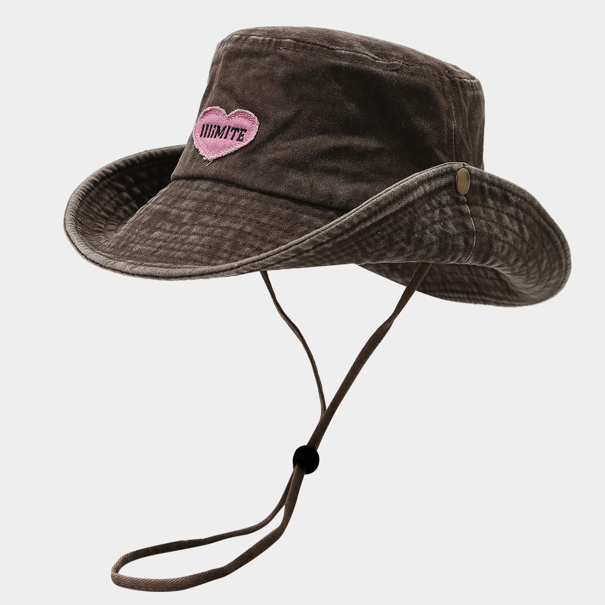 

Unisex Sweet & Cool Heart Embroidery Pink Sun Hat With Windproof Strap, Suitable For Outdoor Beach,Cowboy Hat Y2K Music Fest коричневый