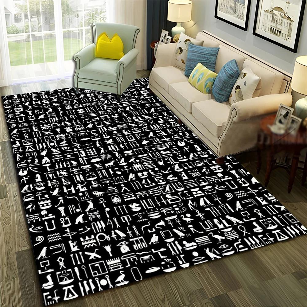 3D Egyptian Pharaoh Hieroglyphics Carpet Rug for Home Living Room Bedroom Sofa Doormat Decor,kids Area Rug Non-slip Floor Mat