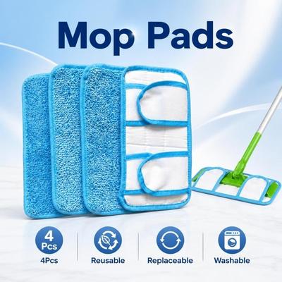 4Pcs Washable Microfiber Mop Pads Reusable Flat Mop Pads Universal Mop Cloths  Indoor Use