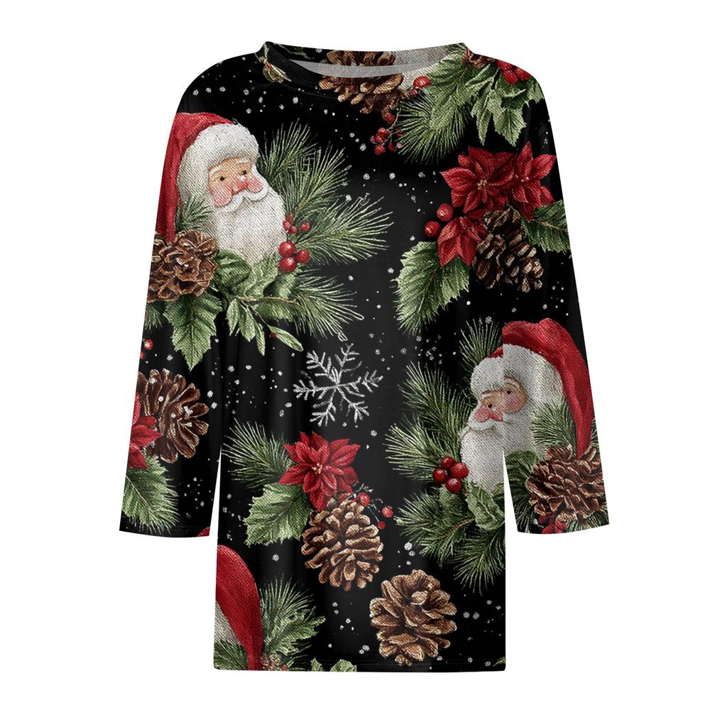 Dámská móda ležérní tričko s kulatým výstřihem, 3/4 rukávem, volným potištěným tričkem, dámský top