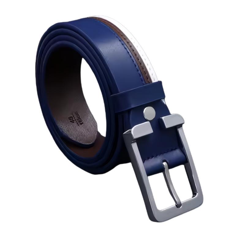 Men's Genuine Leather Color Block Pin Buckle Belt - Stylish & Versatile