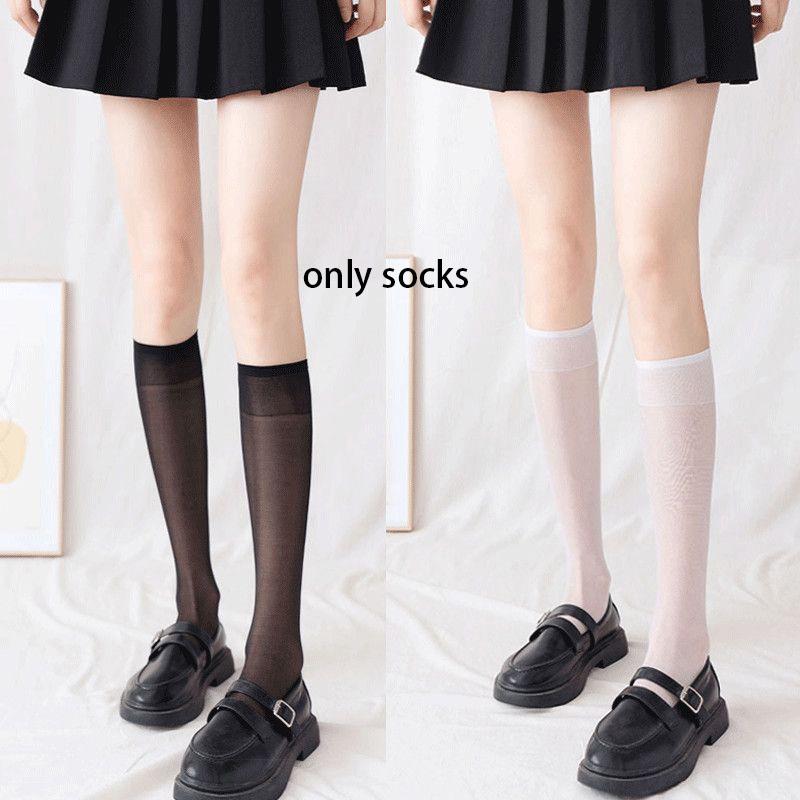 Female Socks Silk Jk Black White Long Velvet Leggings Student Stockings Calf