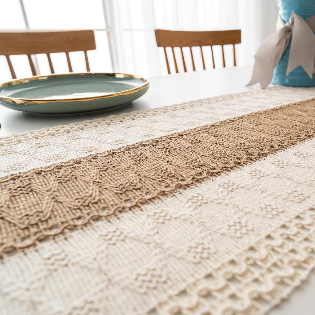 Bohemian Rustic Wedding Bridal Shower Dinner Cotton Linen Table Runner