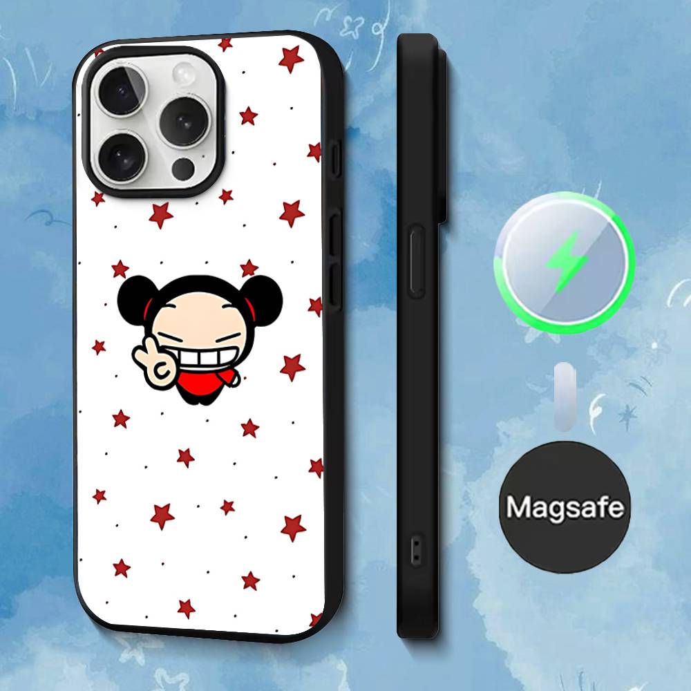 P-Pucca Cute Love Phone Case For iPhone 17,16,15,14,13,12,11,Pro,Max,Plus,Mini,SE4,E Magnetic Magsafe Wireless Charging