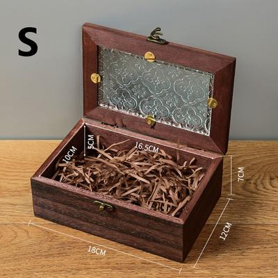 Vintage Wooden Storage Box Crabapple Flower Desktop Sorting Jewelry Box Decorative Flip Cover Photo Storage Box Table Organizer