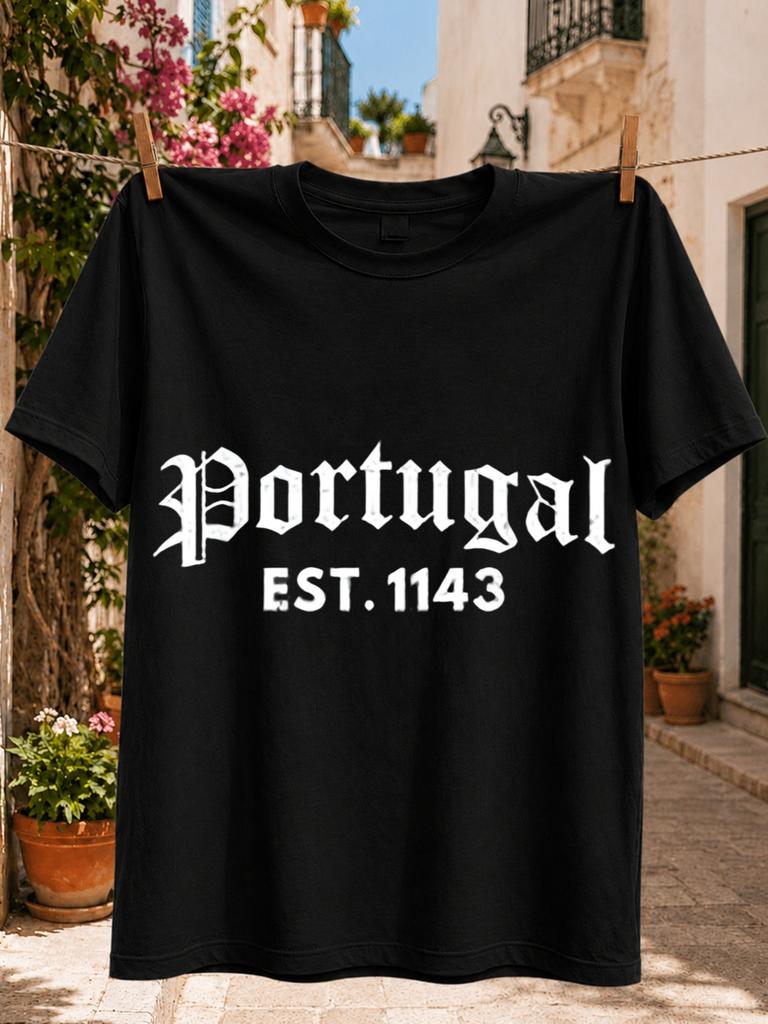 Portugal Est 1143 Bold Gothic Country Name And Founding Year Typography In A Clean Minimal Heritage Unisex All Tshirt