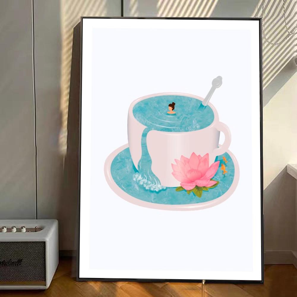 Coffee Cups funny Art Anime Posters Sticky HD Quality Wall Art Retro Posters for Home Kawaii Room Decor