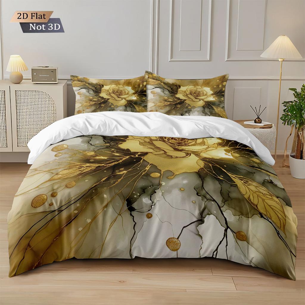 3Pcs Imitation Gilded Beautiful Floral Print Coreless Down Duvet Cover Set Multi Size Comfortable Bedroom Bedding Decoration