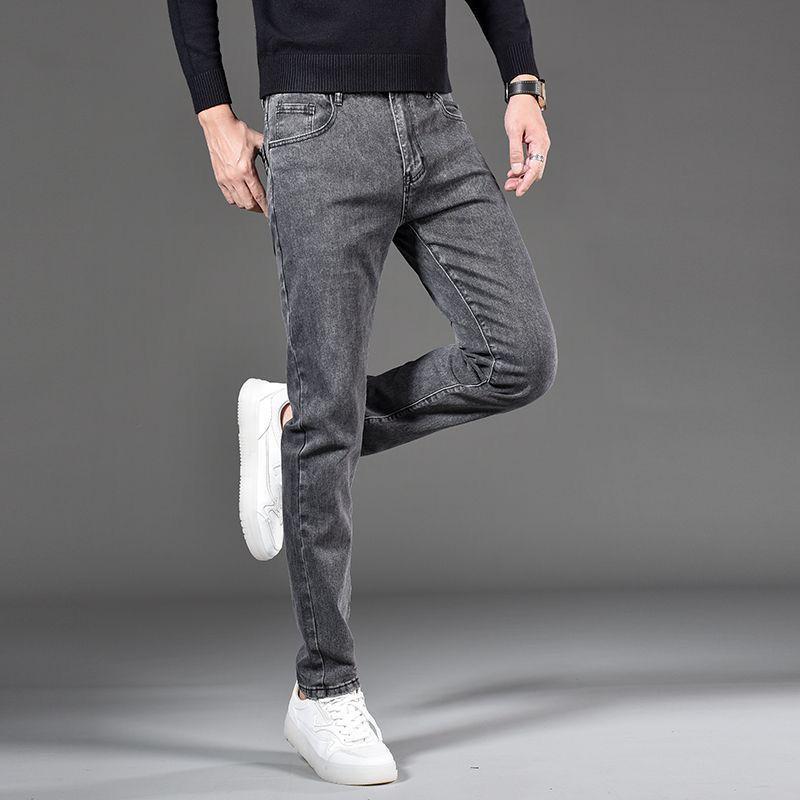 2024 Grey Slim Straight Men's Stretch Jeans - Trendy Spring/Autumn Casual Pants