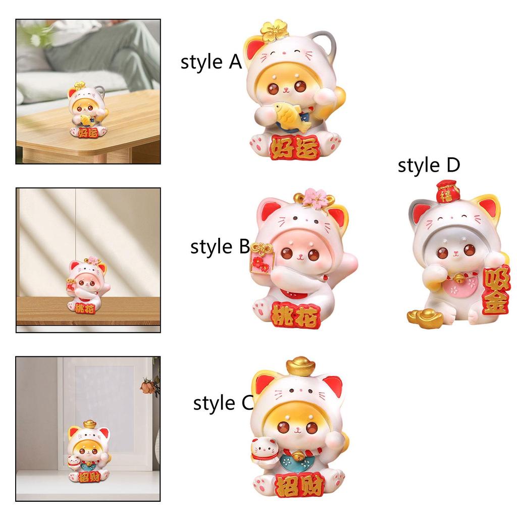 Figura de Gato da Sorte do Ano Novo Chinês Decoração de Painel de Carro Escultura Decorativa de Resina Fofa para Decoração de Casa e Escritório Acessório