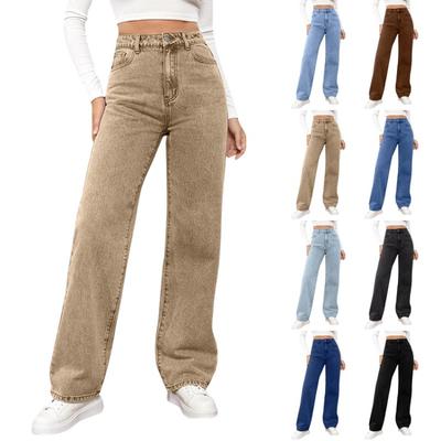 Women S High Waist Washed Straight Leg Jeans Fashionable Versatile Pants
