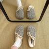 Mori retro woolen baotou half-towed Boken shoes for women lazy people with one pedal, plush warm fluffy slippers for women outside