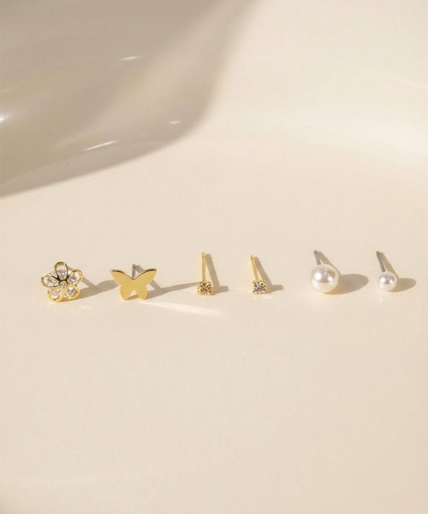 Dieuamour [12Pack] Flower Butterfly Pearl Daily Earring Set