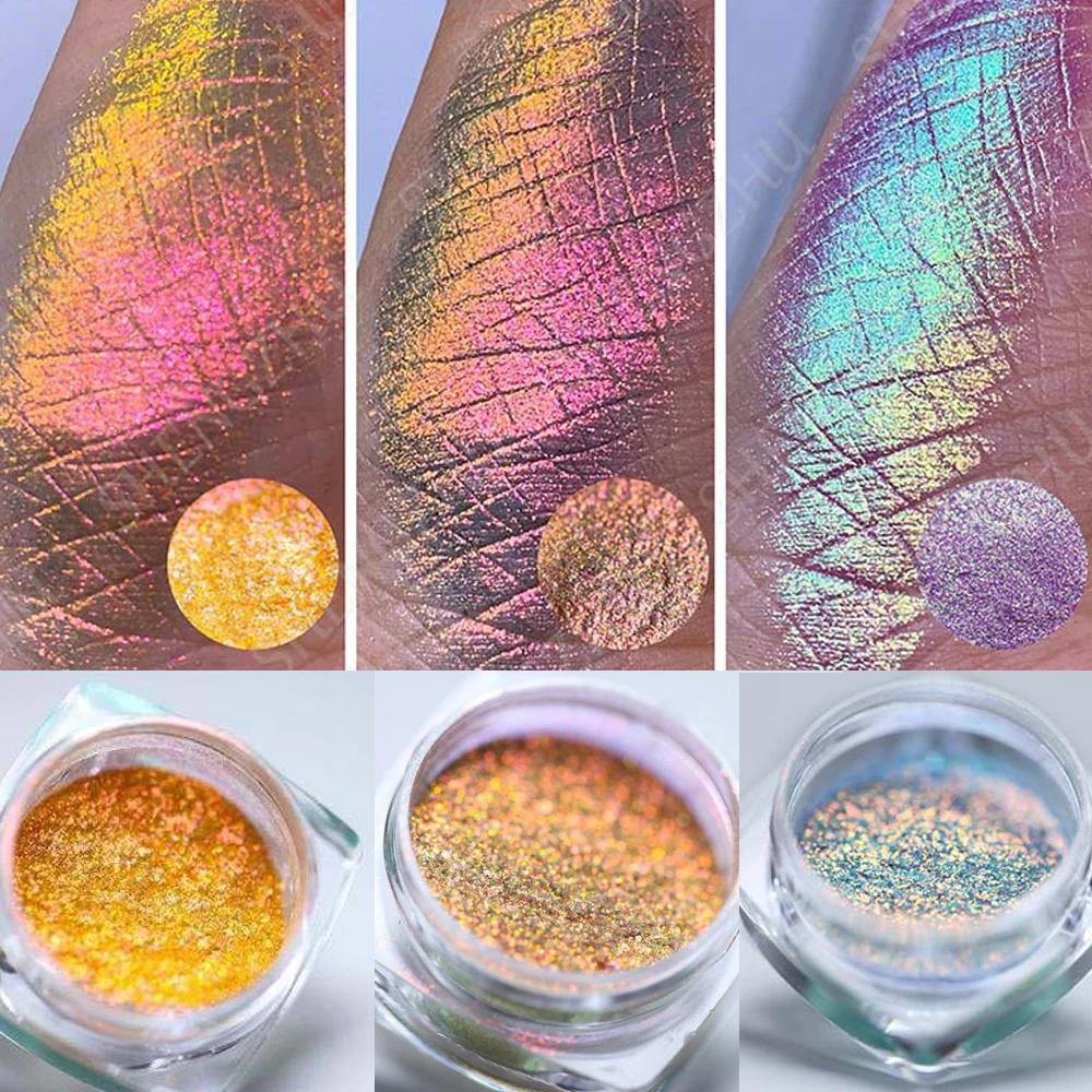 Multichrome Chamäleon Lidschatten Pulver Nagel Glitters Aurora Neon Regenbogen Pigment Chrom Pulver Schillernden Lidschatten Nagel Dekore