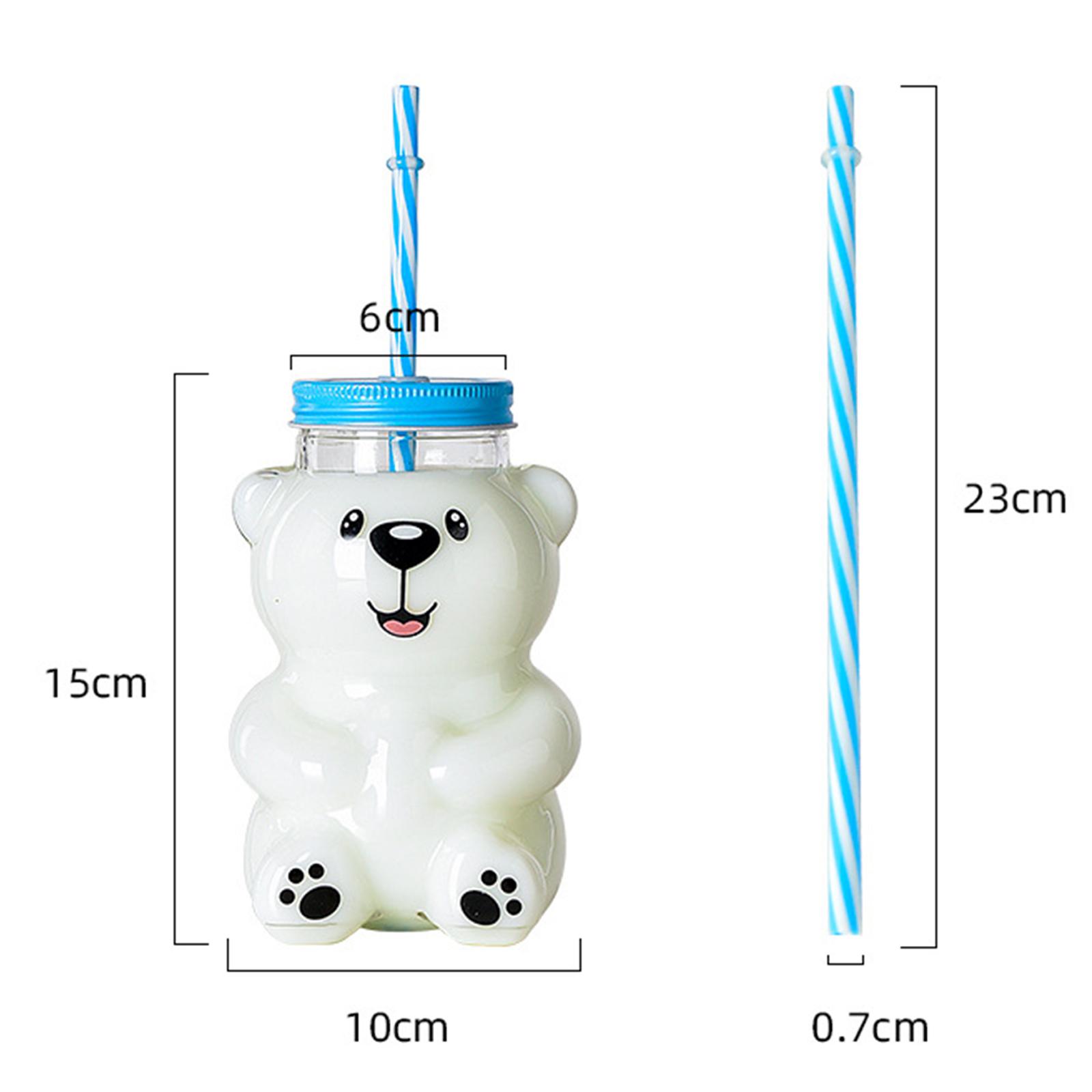 Bear Straw Cup Cute Bear Glass Cup with Lids & Straw Holiday Glass Cup Cartoon Bear Shaped Coffee Mug Xmas Birthday Gifts синий