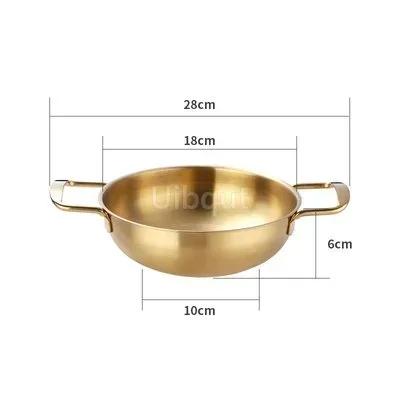 Stainless Steel Gold Golden Seafood Rice Pot Home Cooking Paella Pan Picnic Snack Plates Cookware Saucepan Dry Pots with Handle