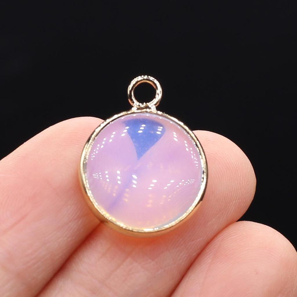 2Pcs, Aura Healing Crystal Pendants, Handmade Round Natural Stone Pendant, Rose Quartz Agate Amethyst Gemstone Charms for Jewelry Making DIY Crafts