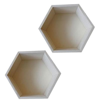 2 Hexagonal Wooden Shelves 36 X 31 X 10 Cm