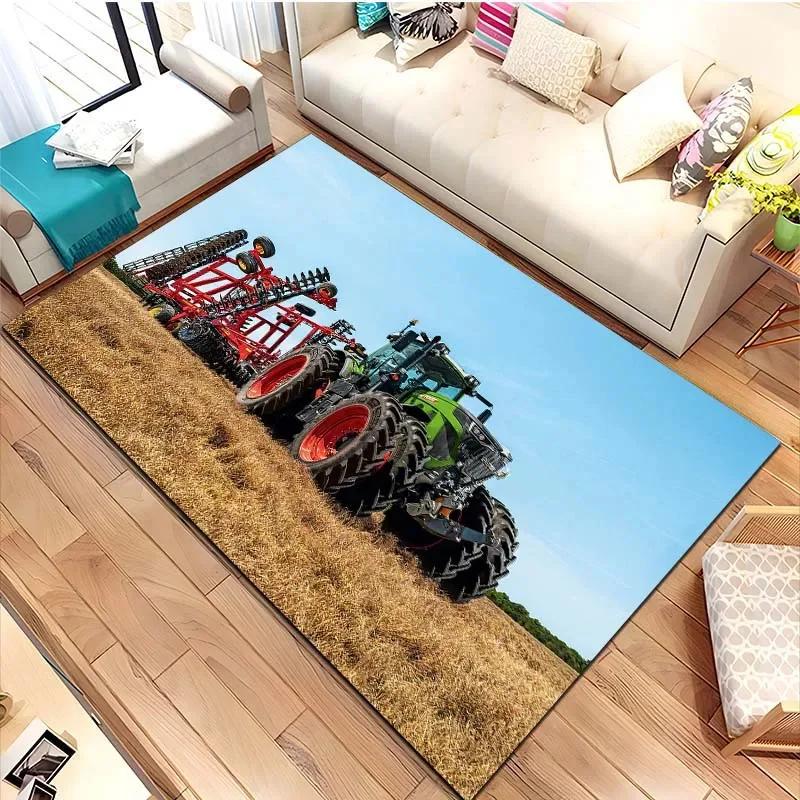 Tapis de sol pour tracteur agricole Fendt Tapis rectangulaire antidérapant avec impression de véhicule agricole Décoration de salon de fermier Tapis