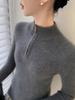 Women's Ribbed Cashmere Half-High Neck Zipper Sweater - Slimming Solid Color Base Layer for Autumn/Winter