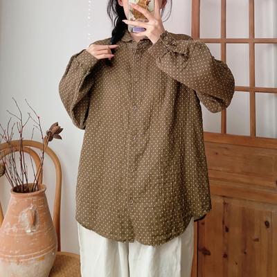 Casual Wave Point Women Shirt Spring All Match Cotton Vintage Loose Turn Down Collar Female Blouses
