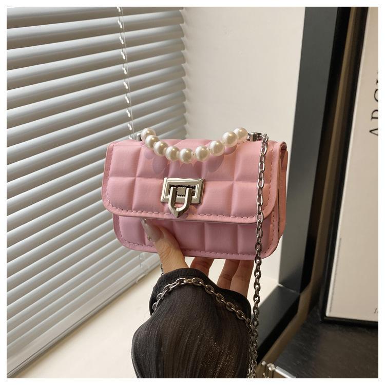 Indented Square Chain 2025 New Korean Version Lock Solid Color Design Chain Texture Single Shoulder Crossbody Small Square Bag Woman