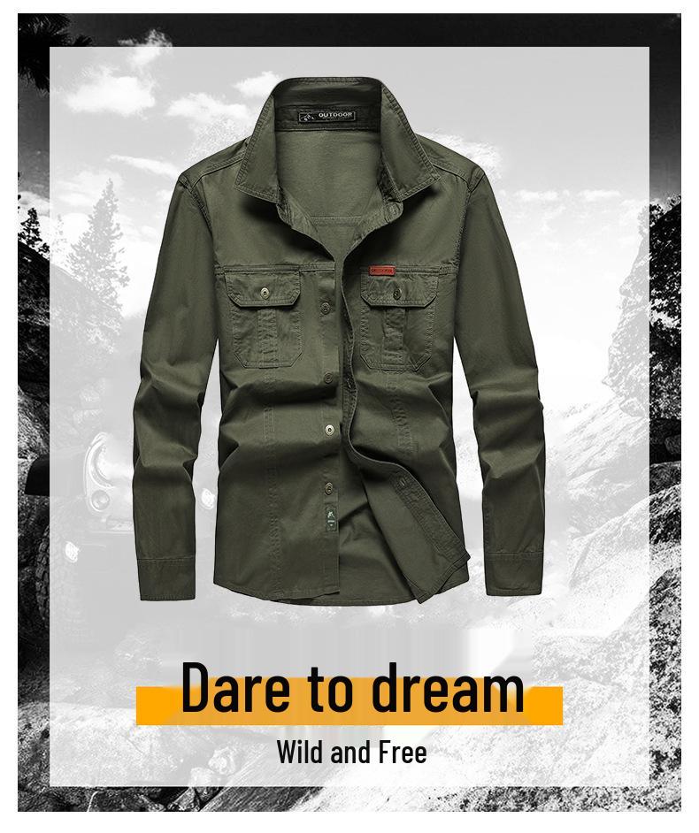 Men's Non-Iron Long Sleeve Cotton Workwear Shirt - Loose Fit, Casual Outdoor Top