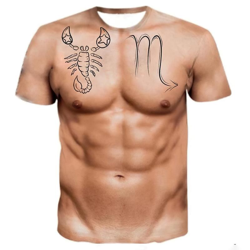 Camiseta da Moda Infantil Estampa Gráfica Engraçada de Músculos Simulados Camisetas para Menino e Menina Top de Verão Street Manga Curta Casual Roupa Infantil para Exterior