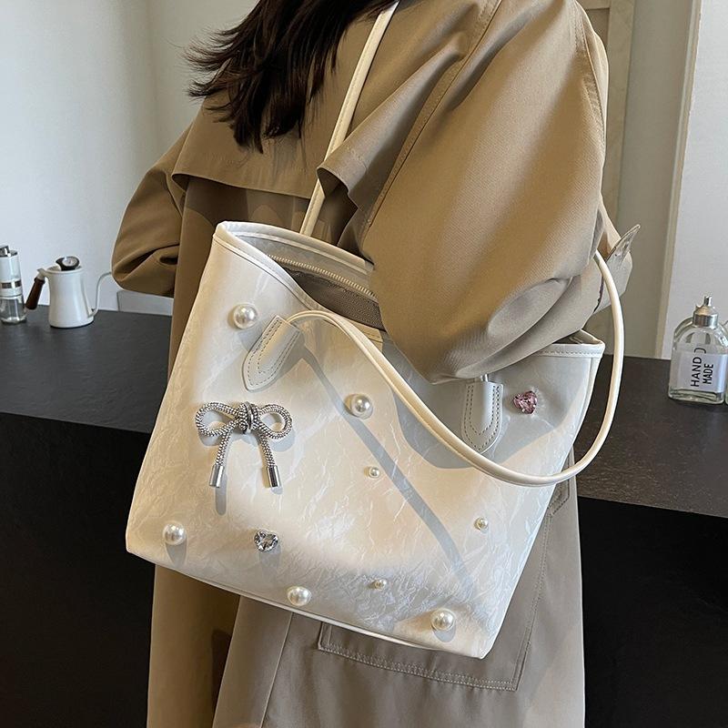 

Tote Bag Women S Bag Large-Capacity College Student Class Shoulder Commuter Bag Luggage бежевий