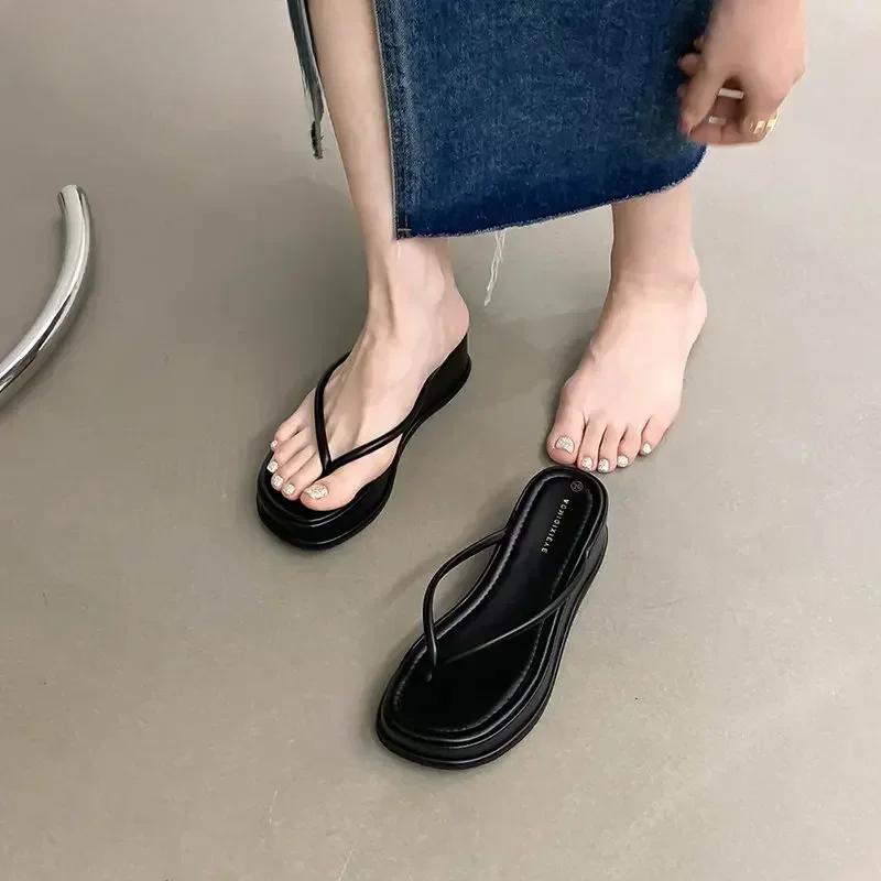 2025 New Wedges Women Slippers Fashion Slip On Open Toe Ladies Elgant Platform High Heel Non Slip Beach Slides Flip Flop